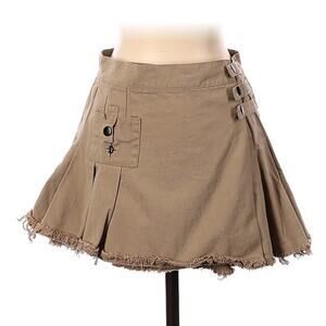 Darker Wavs Dolls Kill atmosphere punk khaki pleated fit and flare wrap skirt xs